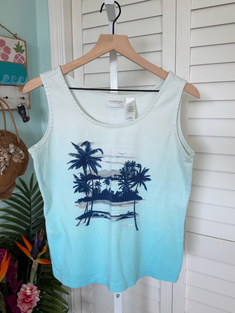 Liz Claiborne Aqua Ombre Palm Tank Top